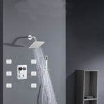 Chrome 12inch LED light or 6 inch regular head Wall mount 3 way thermostatic shower faucet with 6 body jets and sliding bar