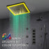 12-Inch Matte Black Flush Mount Shower Faucet Set with Digital Display: 4-Way Thermostatic Control, 64-Color LED Lights, Bluetooth Music, Body Sprayers and Regular Head