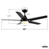 Ceiling Fan With Lights And Remote Control, Reversible DC Motor, 6 Speeds, 3 Cct Dimmable LED, Quiet Timer For Indoor - Black
