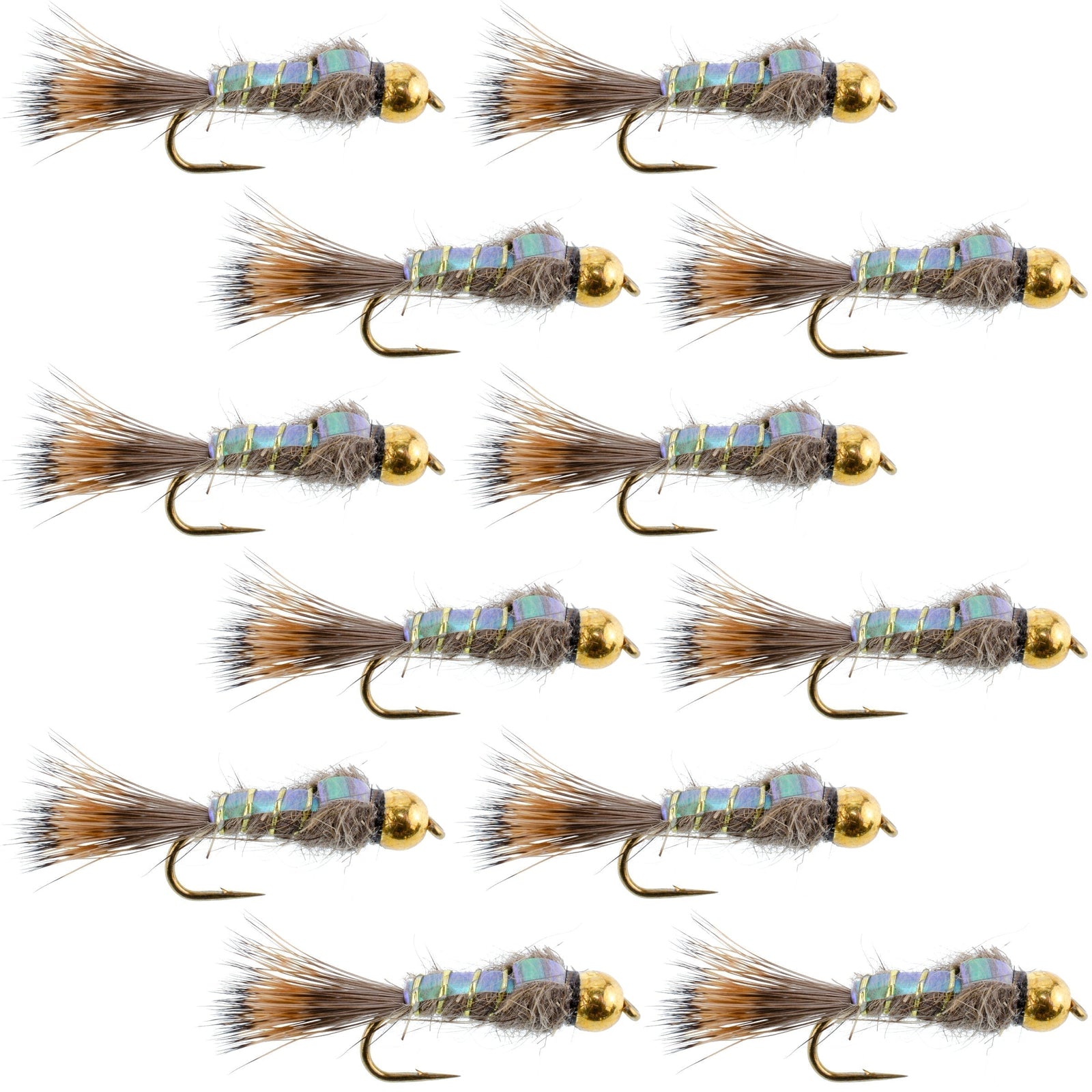 Tungsten Bead Flashback Gold Ribbed Hare's Ear Trout Fly 1 Dozen Nymph Wet Flies Size 18