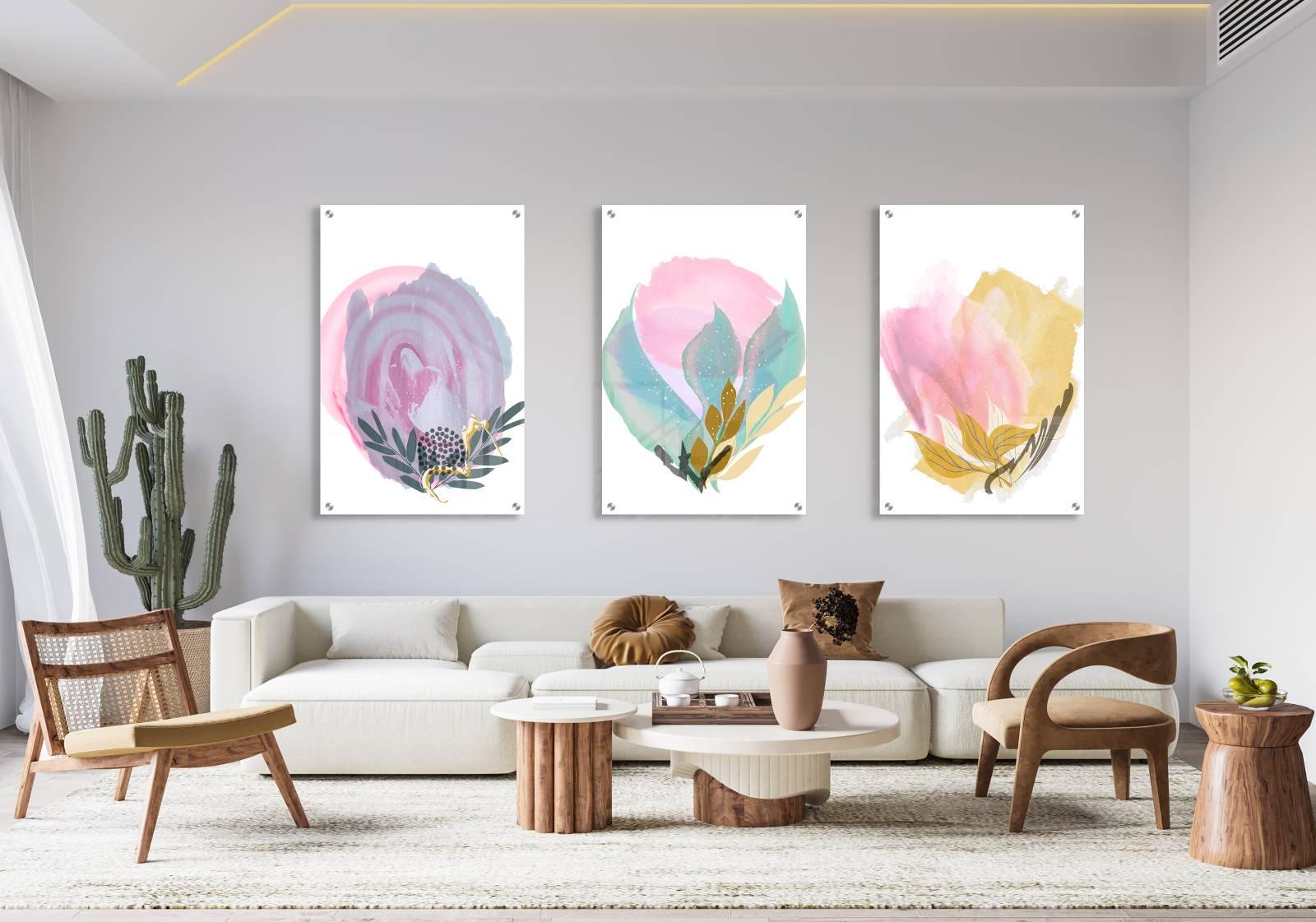 Abstract Flowers Set of 3 Prints Modern Wall Art Modern Artwork