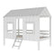 Twin Size Low Loft House Bed With Roof And 2 Front Windows - White