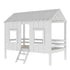 Twin Size Low Loft House Bed With Roof And 2 Front Windows - White