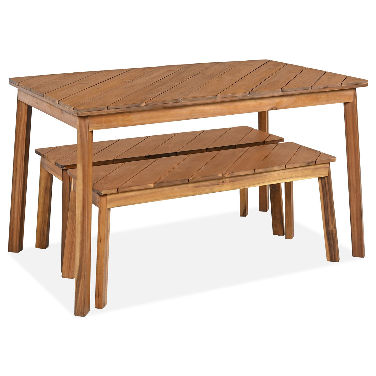 Go 3-Piece Acacia Wood Table Bench Dining Set