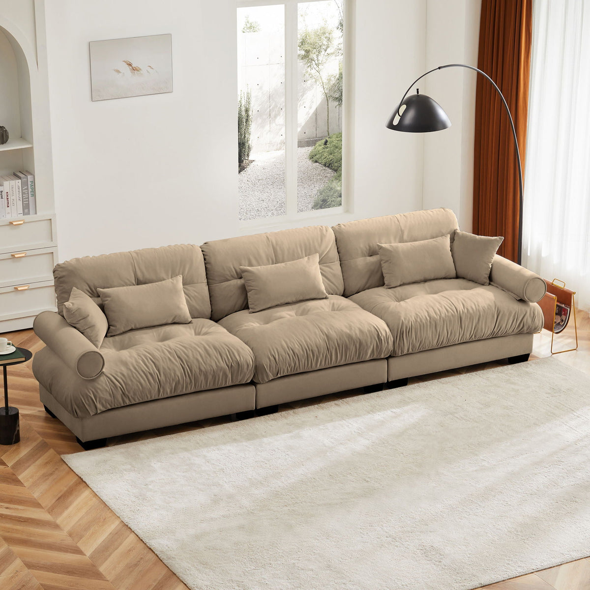 Modern Oversize Sofa With Cloud Like Comfort, Featuring Waist And Throw Pillows