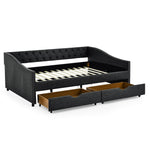 Upholstered Tufted Daybed With 2 Drawers, Waved Arms