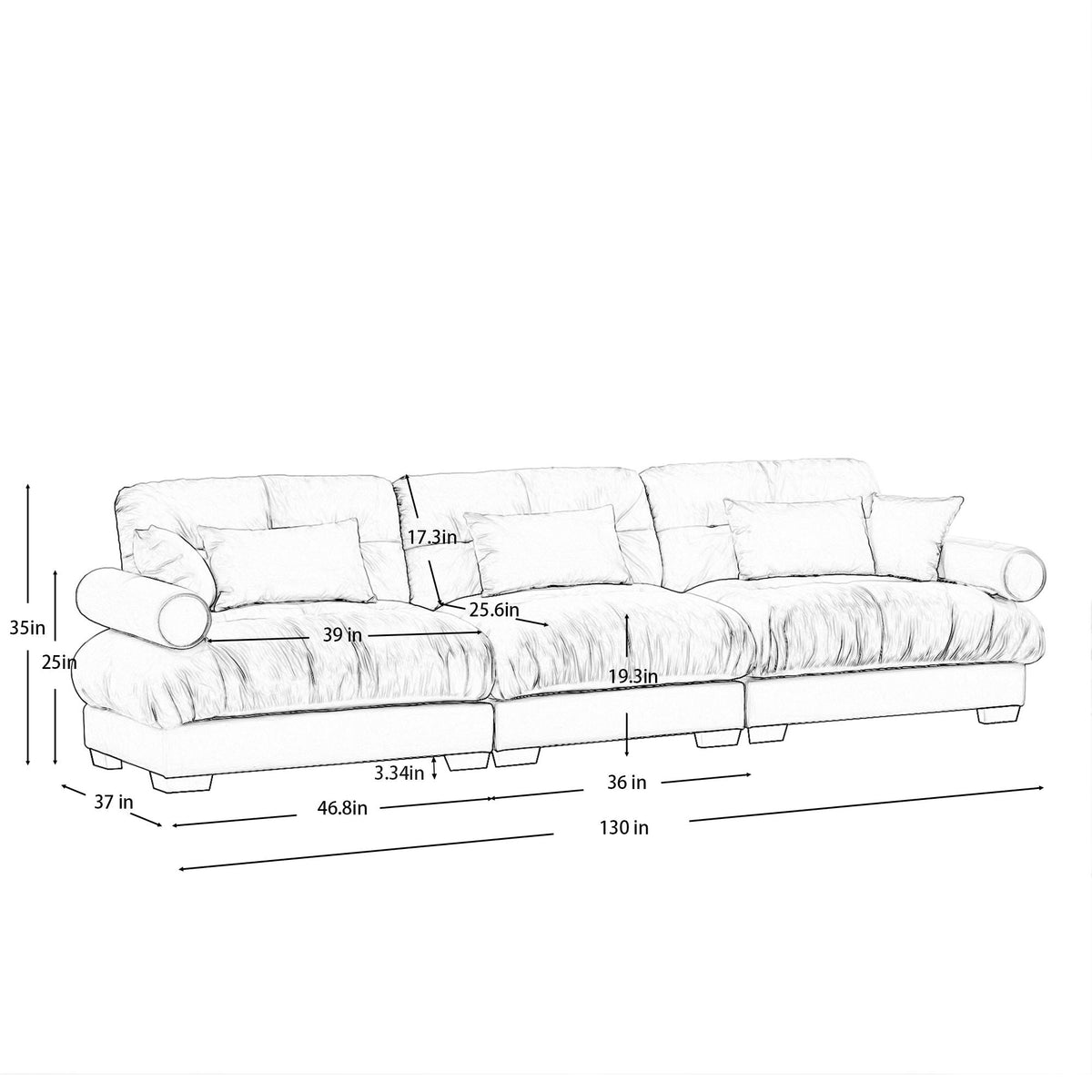 Modern Oversize Sofa With Cloud Like Comfort, Featuring Waist And Throw Pillows