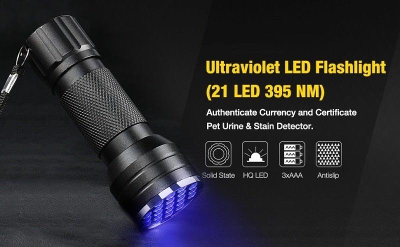 Adjustable Rechargeable UV Flashlight Black Light 21LED 12LED Handheld Portable Torch Light Ultraviolet Flashlight Detector Flashlight Torch For Bed Bug Dog Urine Pet Stains Matching With Pet Odor Eliminator