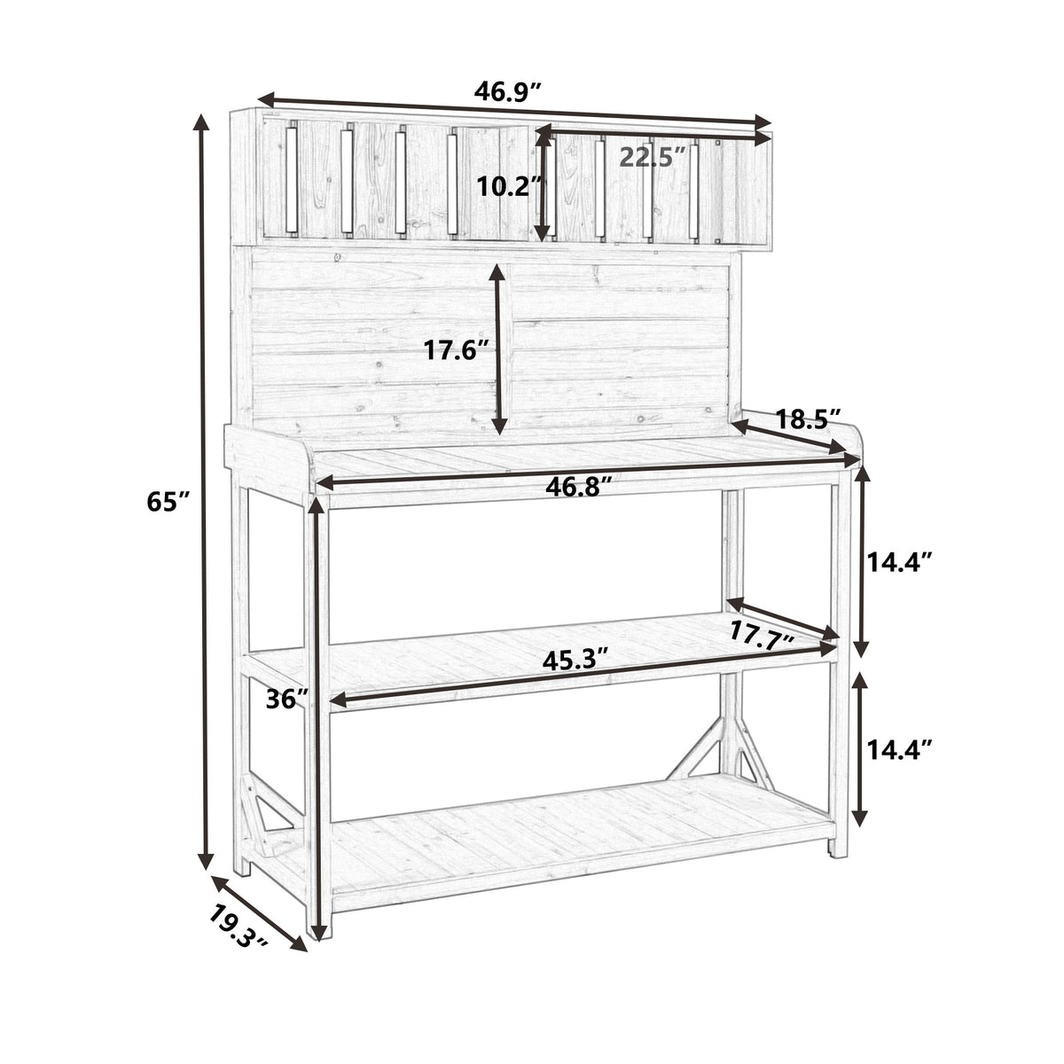 Large Wooden Farmhouse Potting Bench Table with 4 Shelves - Rustic Fir Wood