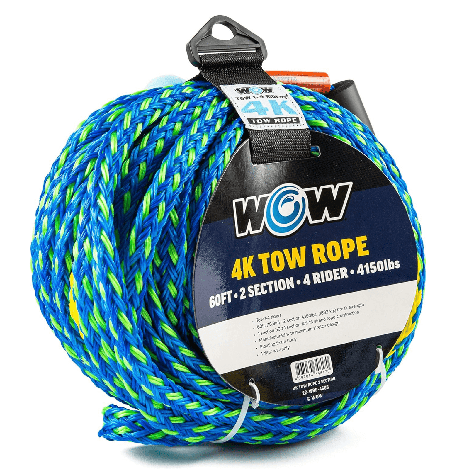 WOW Watersports 60ft 4-Rider 4K Tow Rope with 2 Sections