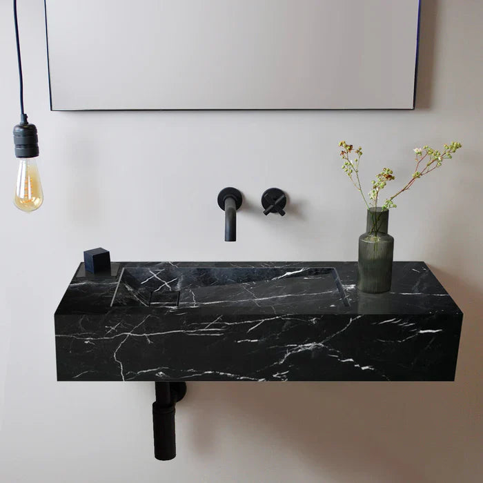Alexandrette Black Marble Modern Rectangular Sink Wall-mount Bathroom Sink (W)18