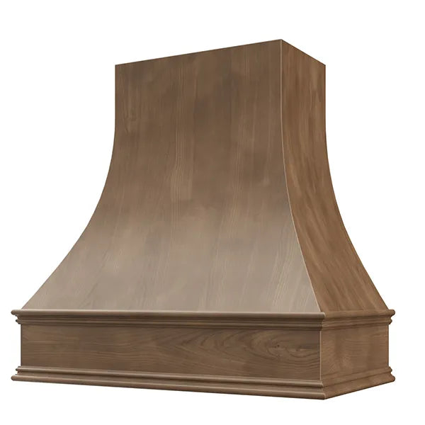 American Walnut Wood Range Hood With Curved Front and Decorative Trim - 30