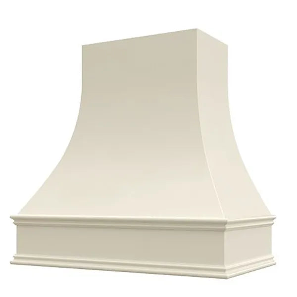 Antique White Wood Range Hood With Curved Front and Decorative Trim - 30