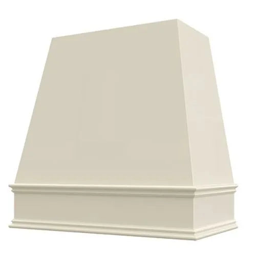 Antique White Wood Range Hood With Tapered Front and Decorative Trim - 30
