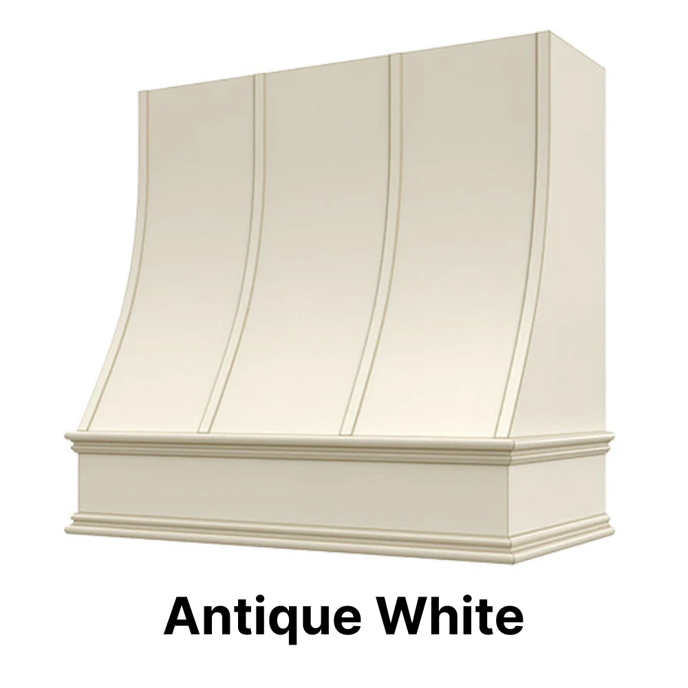 Wood Range Hood With Sloped Strapped Front and Decorative Trim - 30