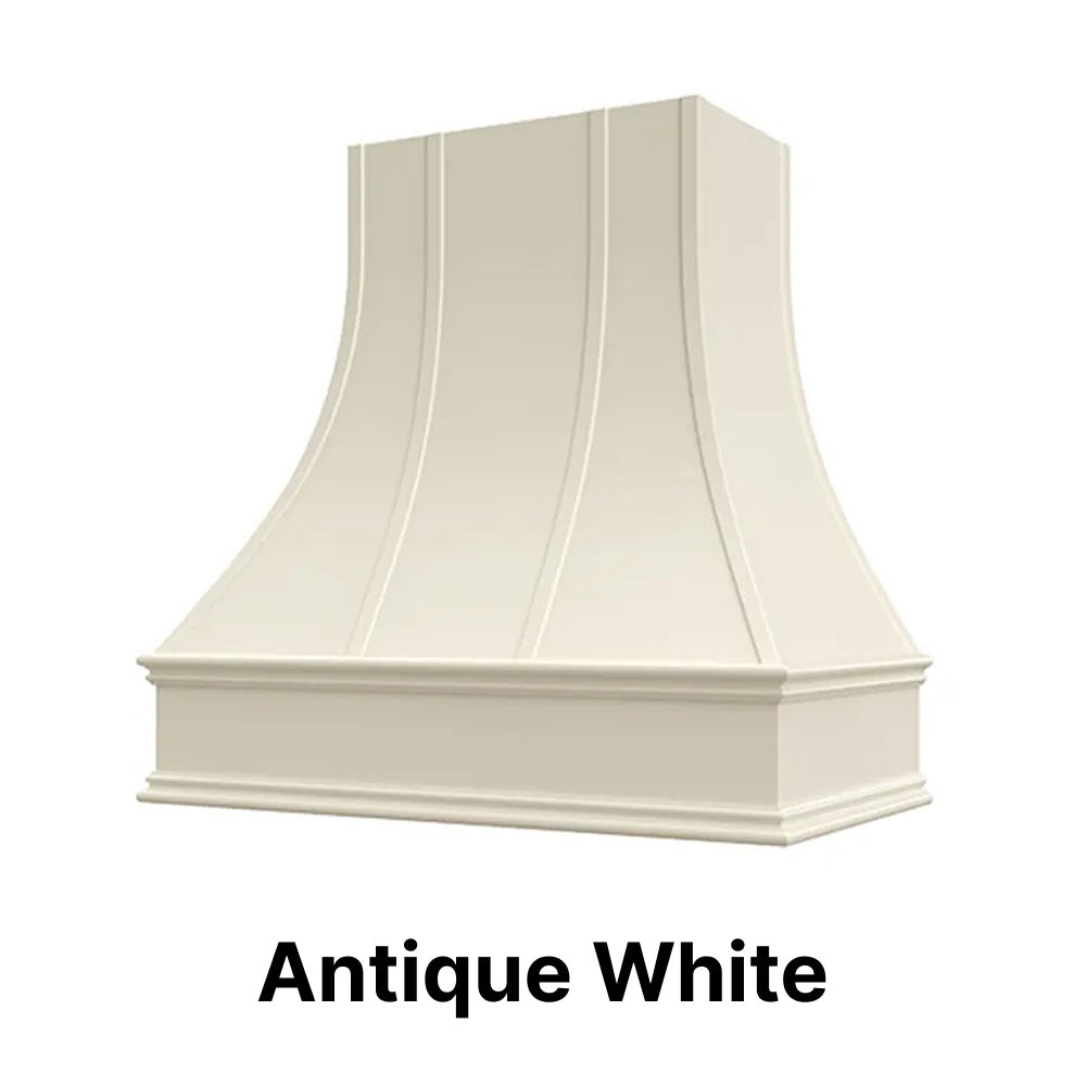 Wood Range Hood With Curved Strapped Front and Decorative Trim - 30