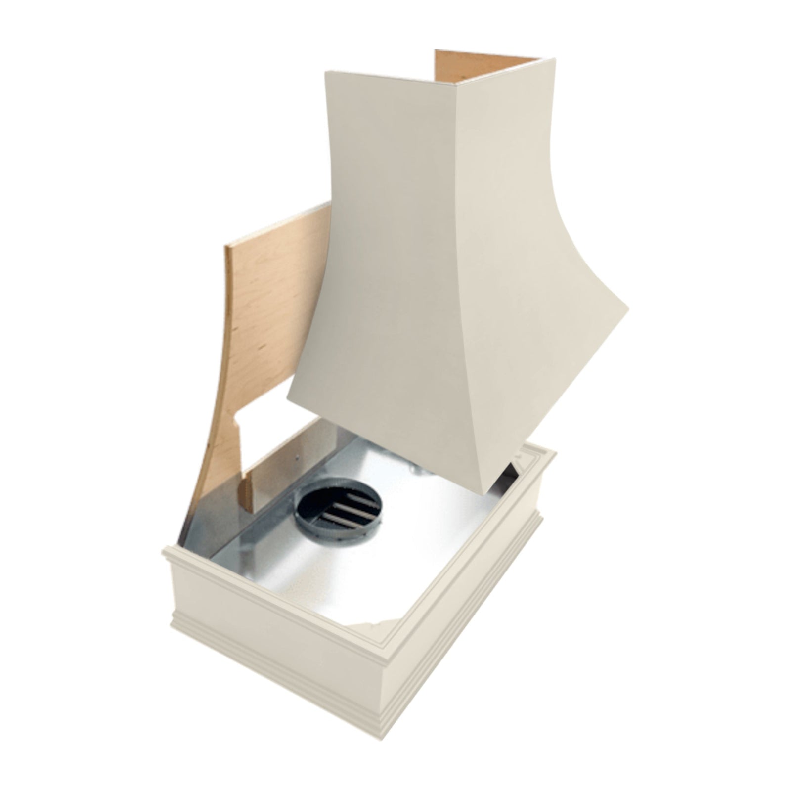 Antique White Range Hood With Curved Strapped Front and Decorative Trim - 30