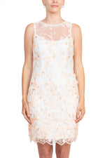 Adrianna Papell Illusion Crew Neck Sheath Floral Embroidered Keyhole Back Zipper Back Short Mesh Dress