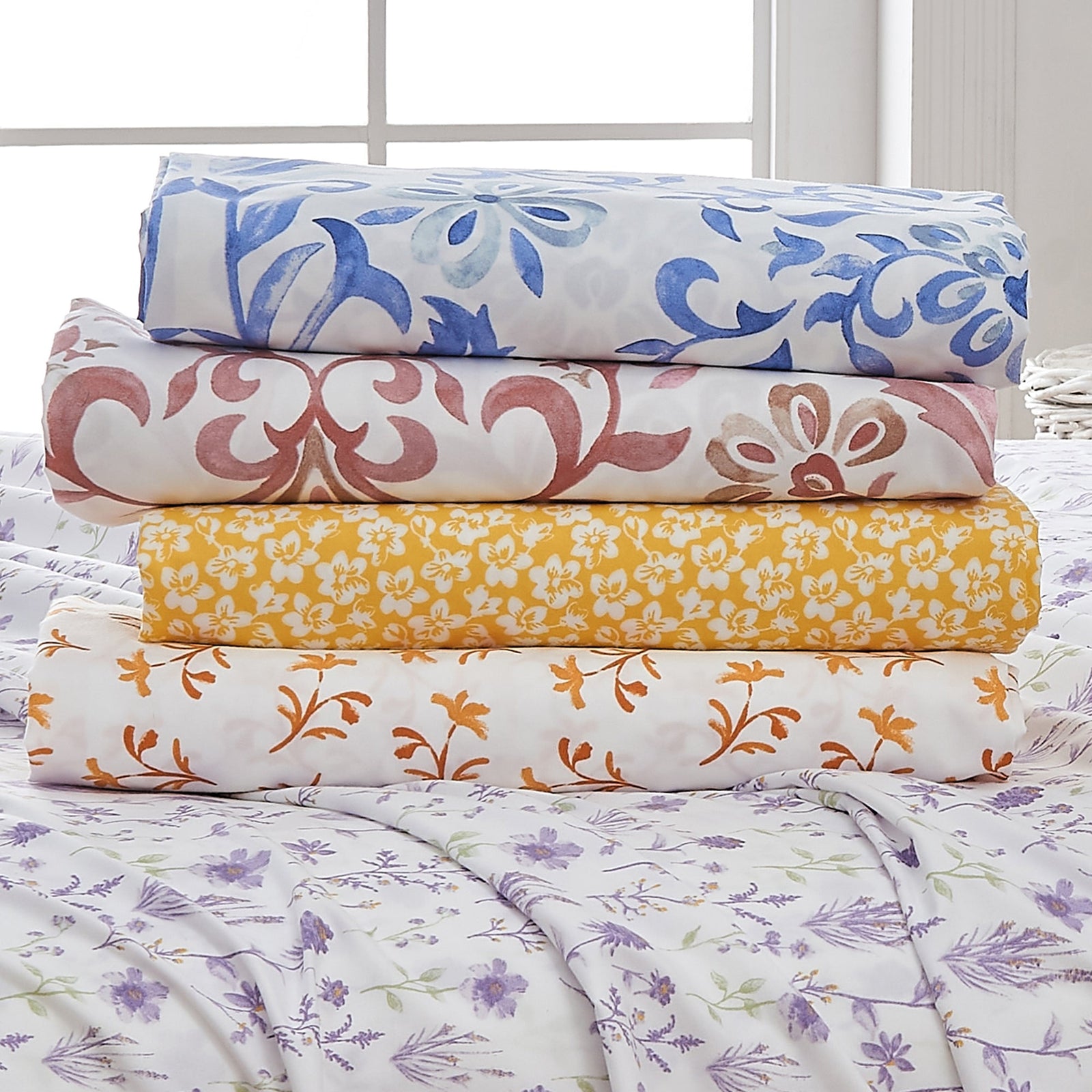 4 Piece Watercolor Floral Microfiber Sheet - Delia Collection