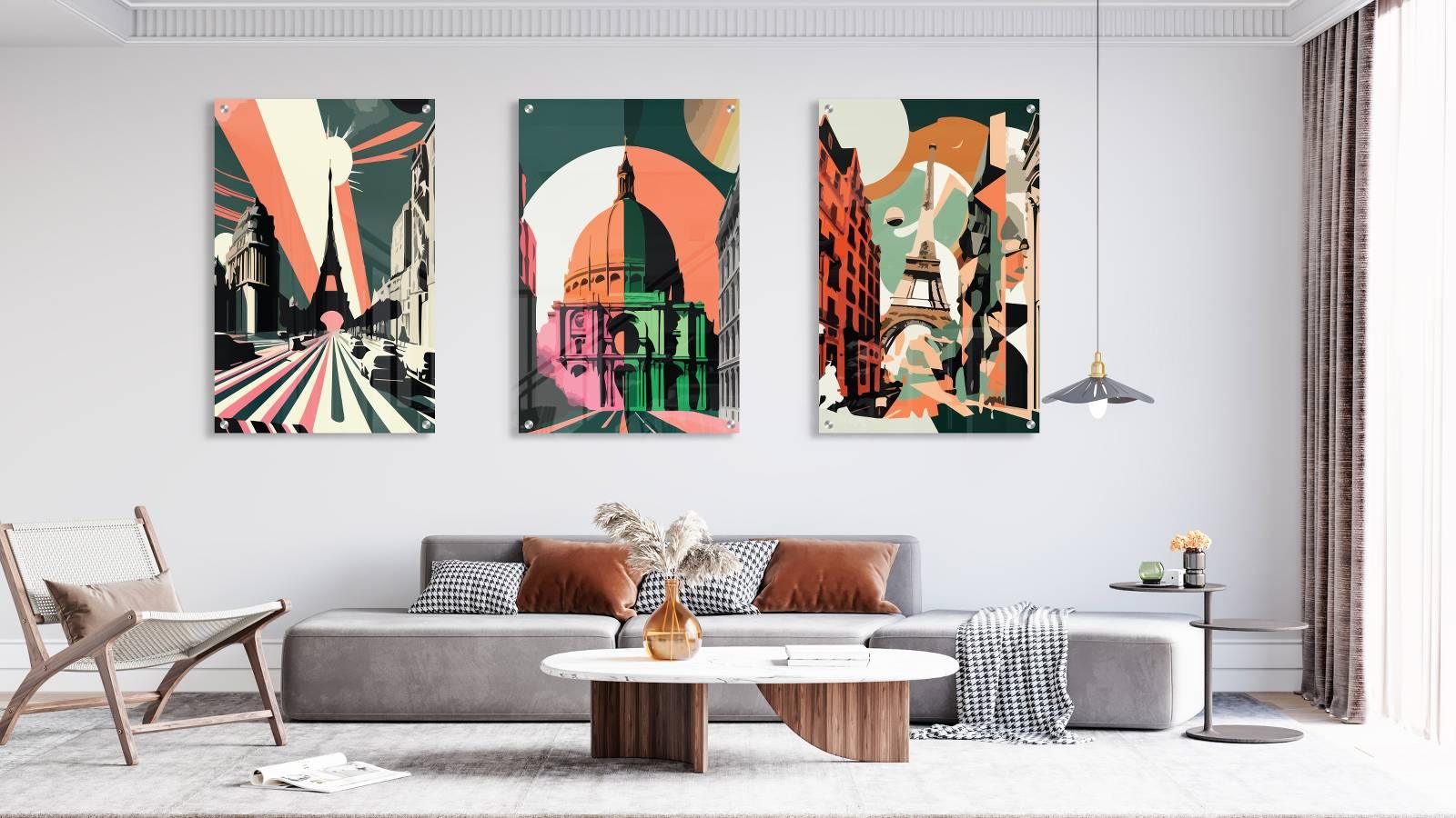 Architecture Pattern Set of 3 Prints Modern Wall Art Modern Artwork