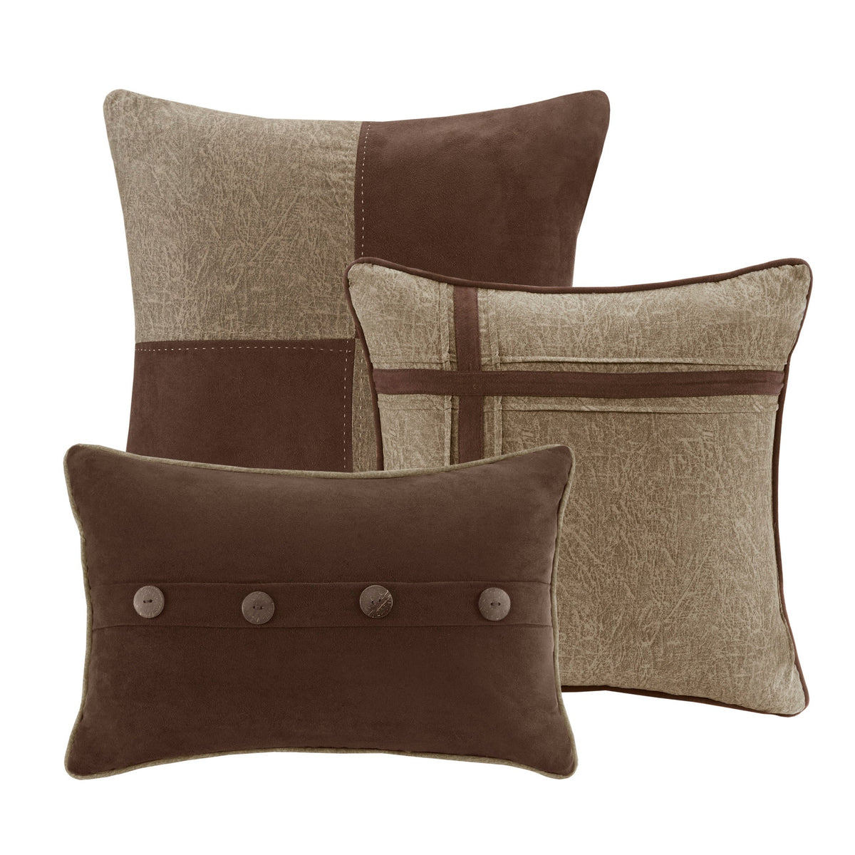 7 Piece Faux Suede Comforter Set Brown King