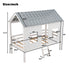 Twin Size Low Loft House Bed With Roof And 2 Front Windows - White