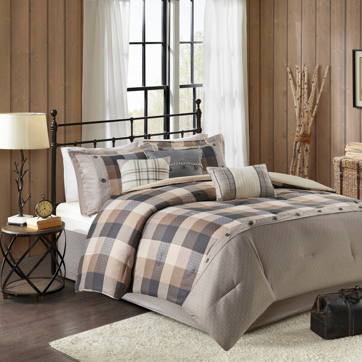 7 Piece Herringbone Comforter Set Neutral California King