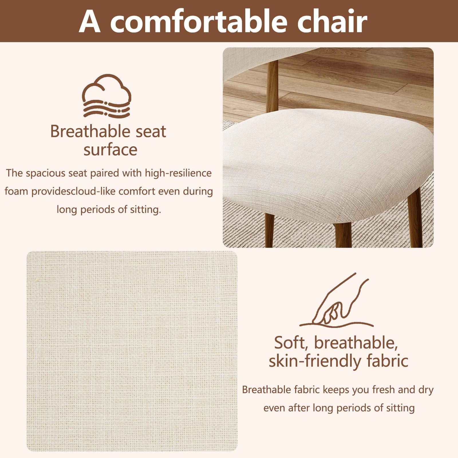 Upholstered Dining Chairs For Dining Room (Set of 2) - Beige