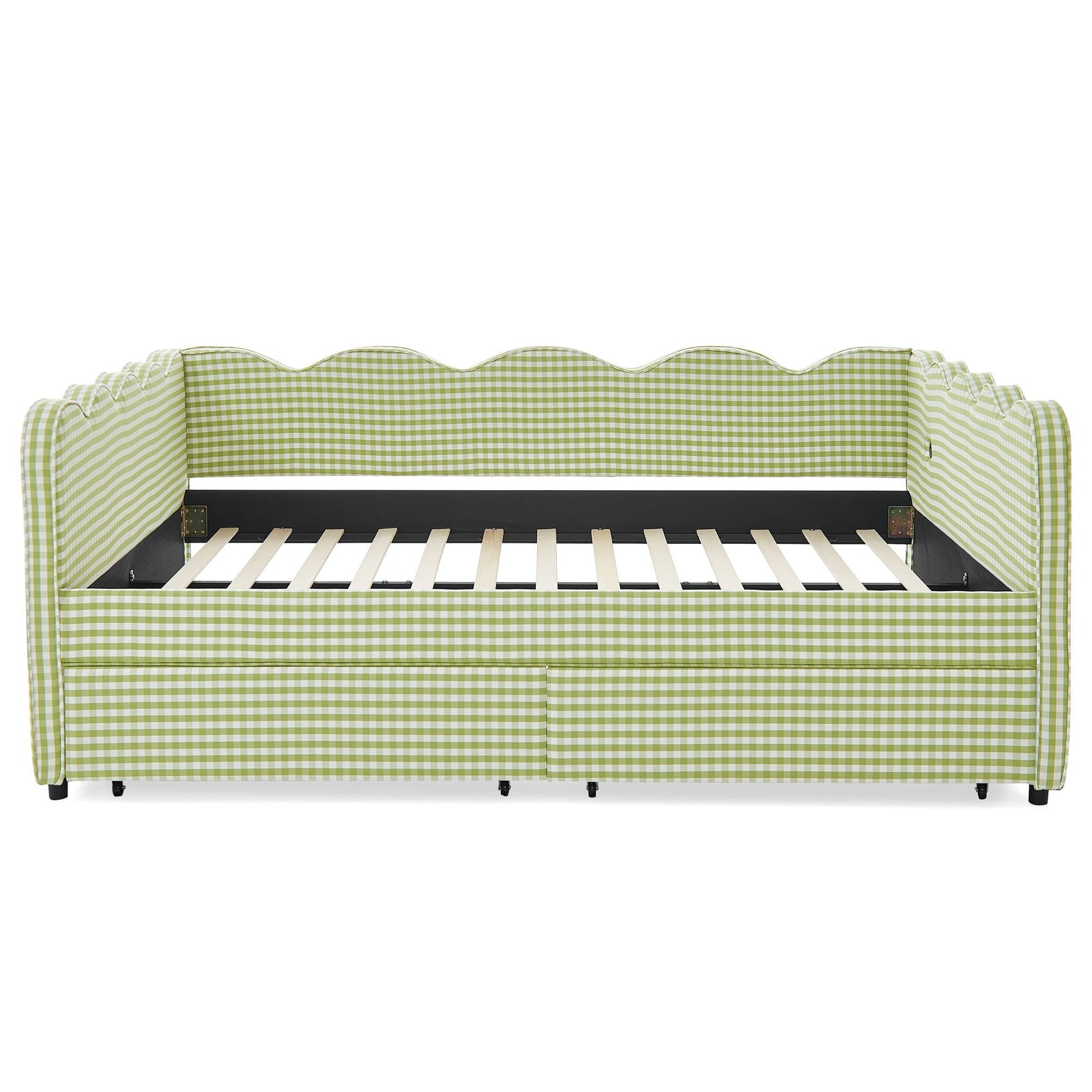 Gingham Daybed With USB Charging Port, Wave-Shaped Design