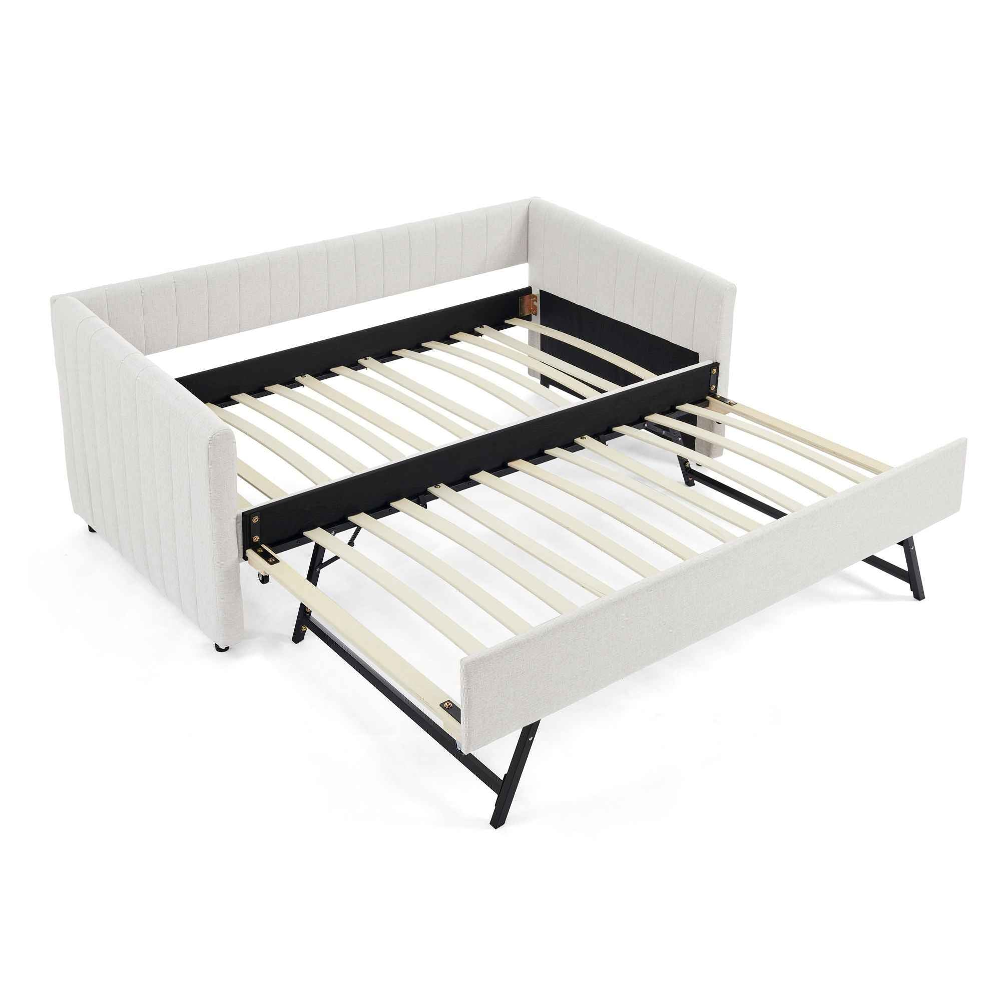 Upholstered Daybed With Trundle With Vertical Stripes