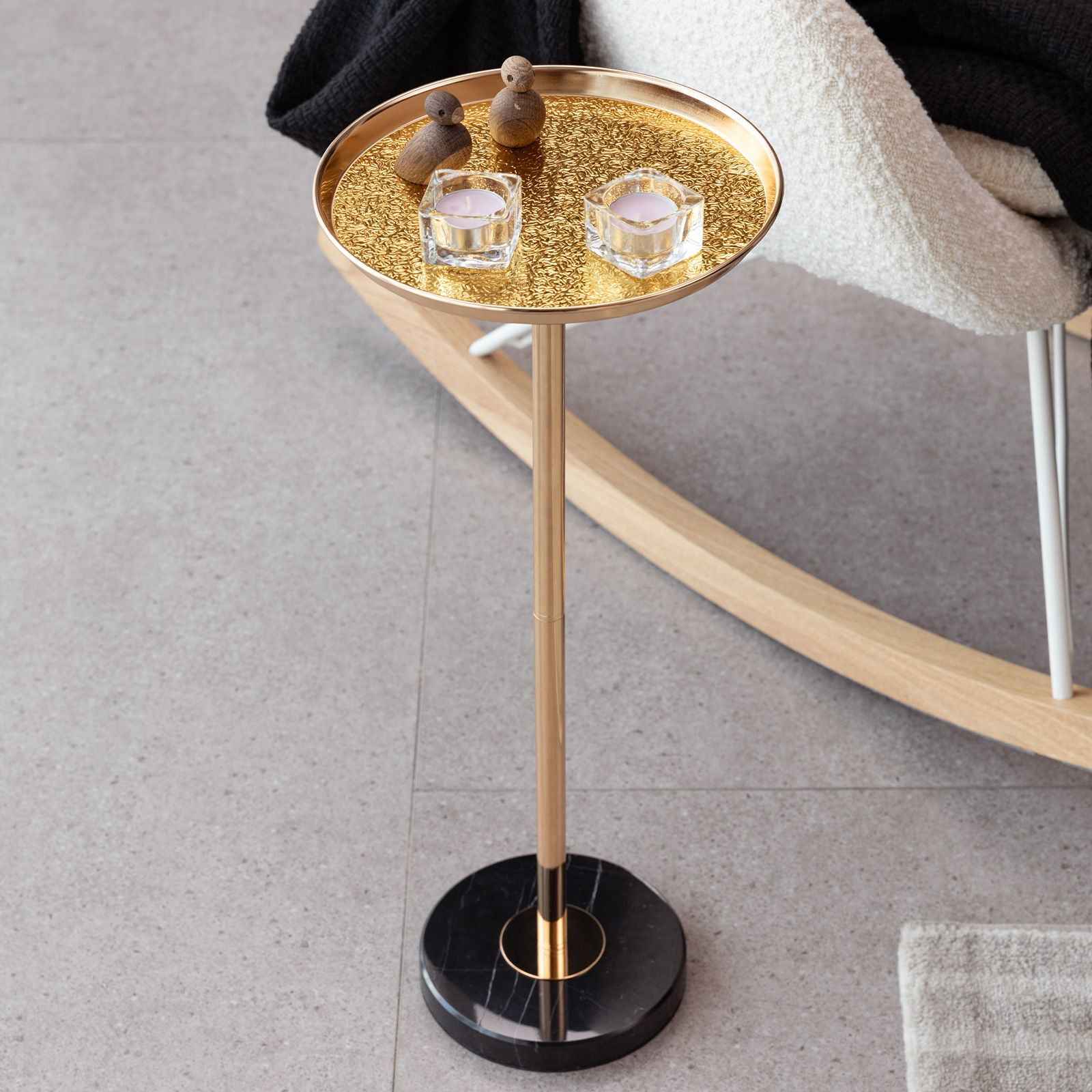 Adjustable Pedestal Side Table For Living Room - Gold / Black
