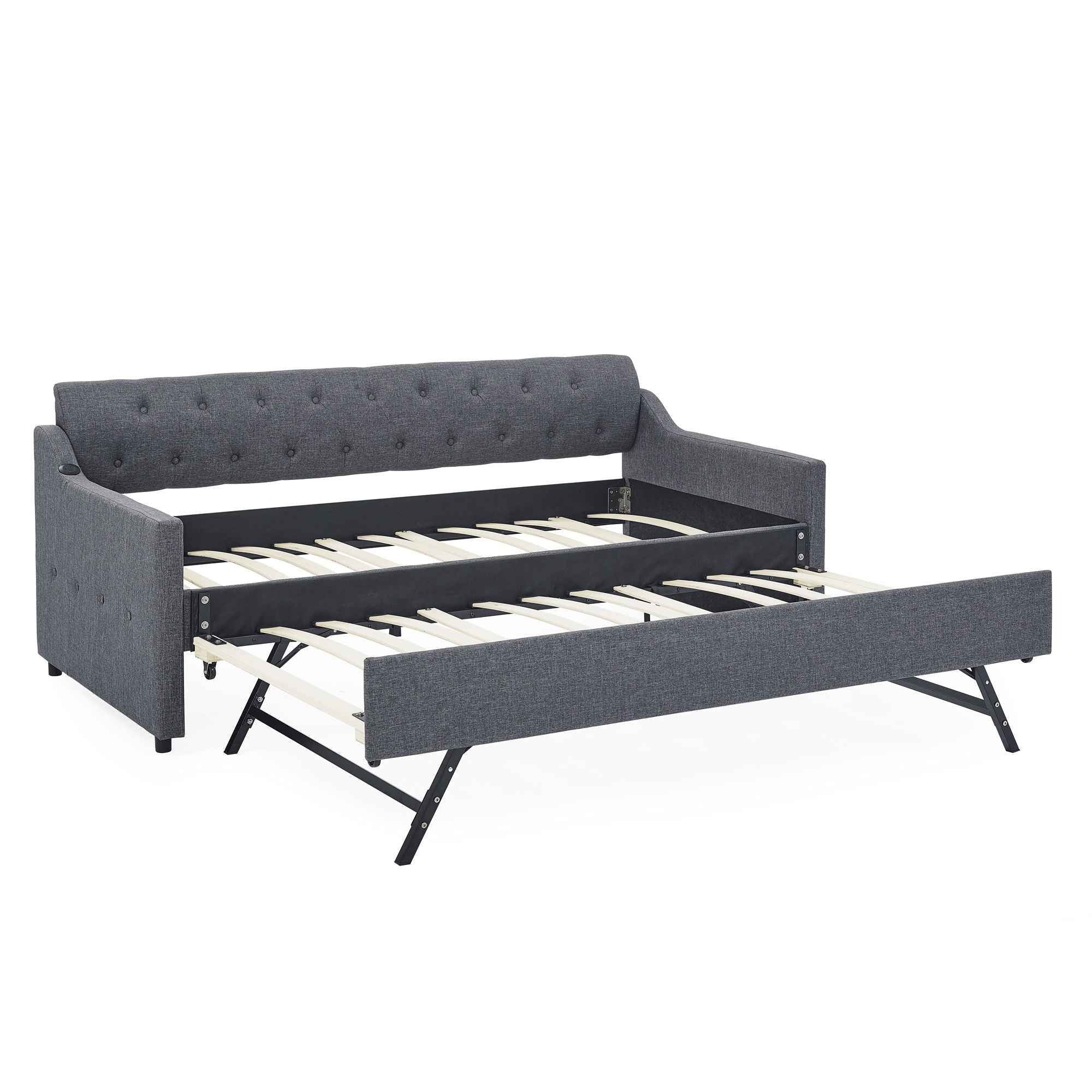 Size Upholstered Daybed With Trundle And USB Charging Armrest