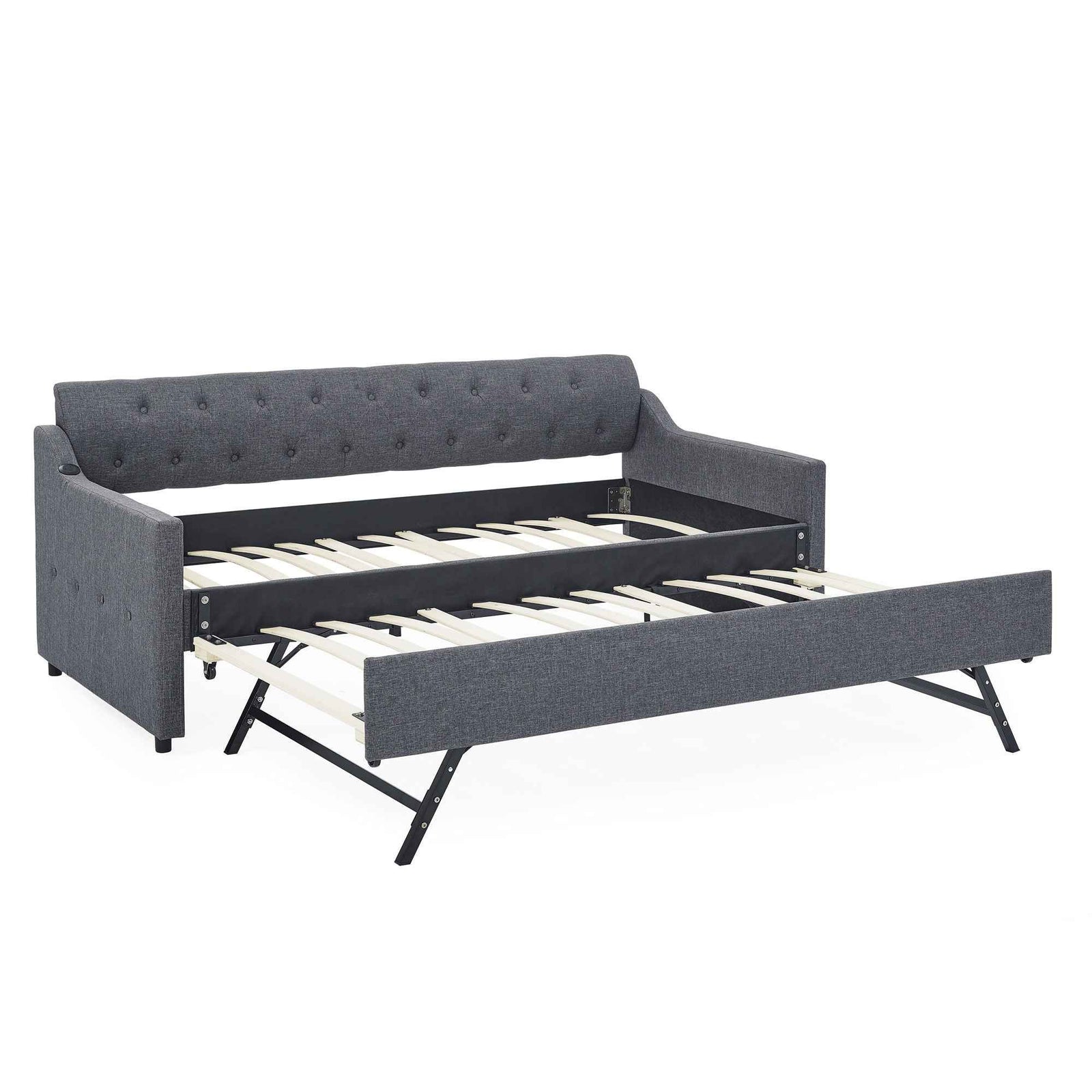 Size Upholstered Daybed With Trundle And USB Charging Armrest