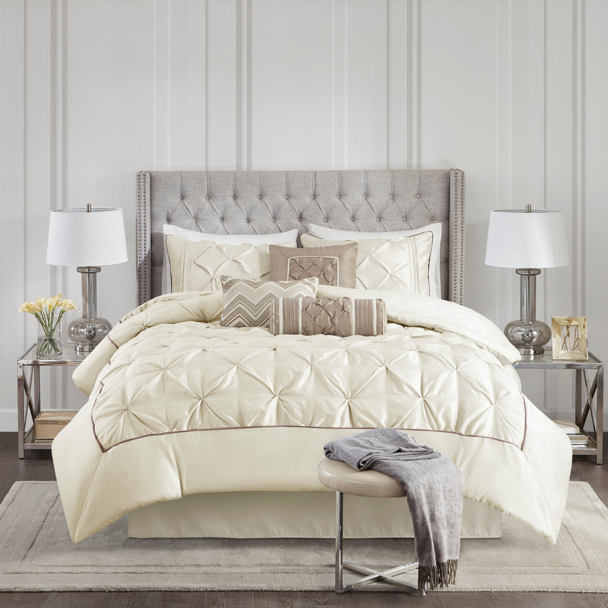 7 Piece Tufted Comforter Set Ivory King