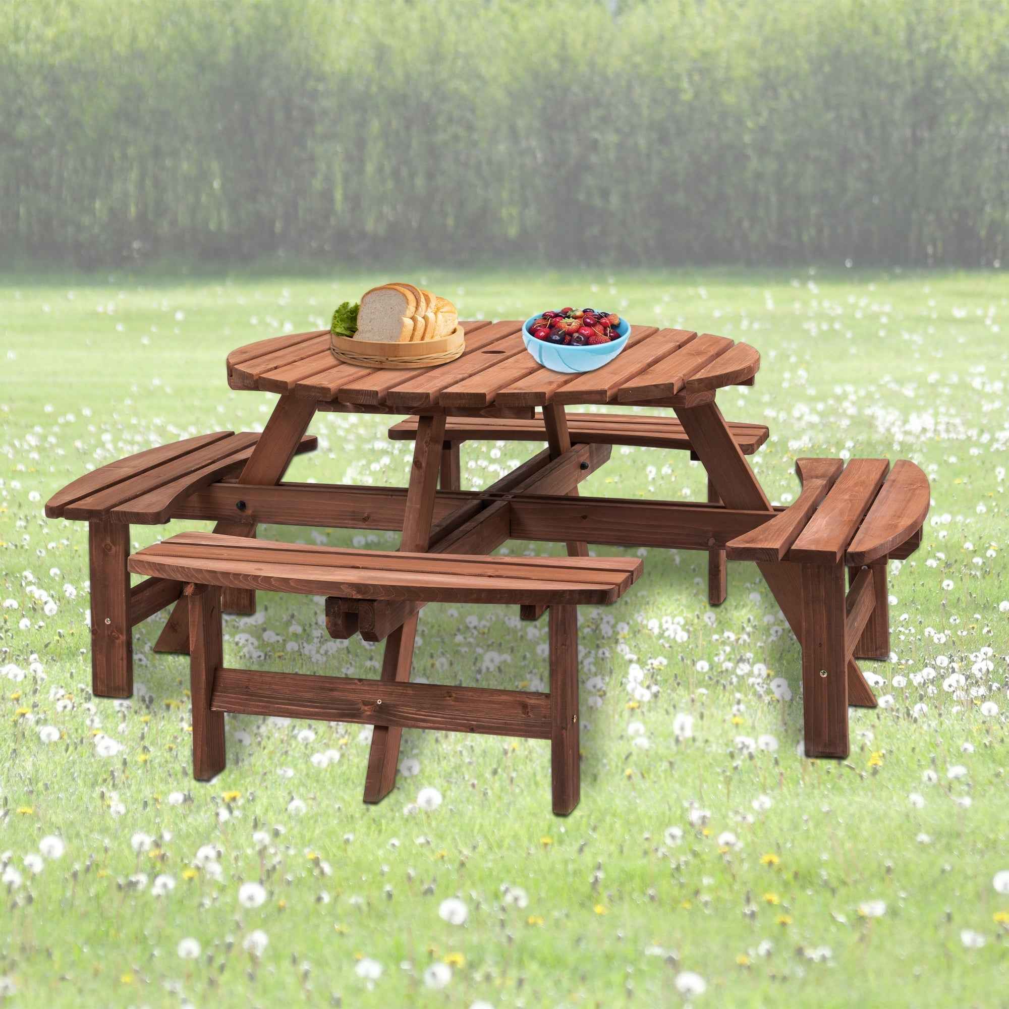 8 Person Wooden Picnic Table Outdoor Camping Dining Table with Seat