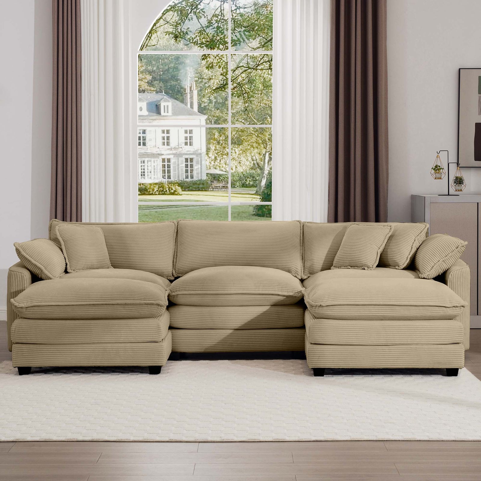 Modern Oversized Modular Cushion Sofa With Ottoman, Low Back, Deep Seating Sofa Set