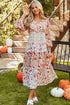 Floral V-Neck Ruffle Long Sleeve Midi Dress