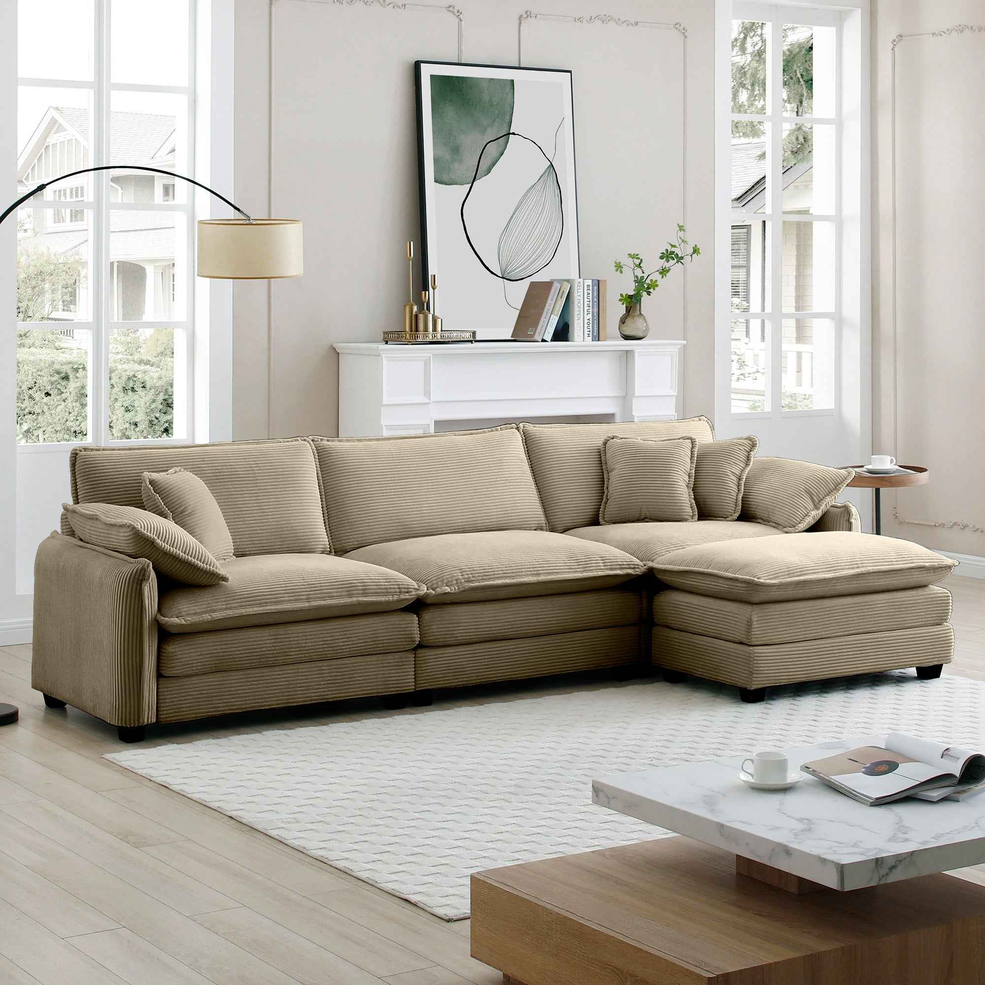 Walker Edison | Corduroy Cloud Couch with Ottoman