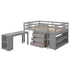 Loft Low Study Bed With Cabinet, Shelves And Rolling Portable Desk, Multiple Functions