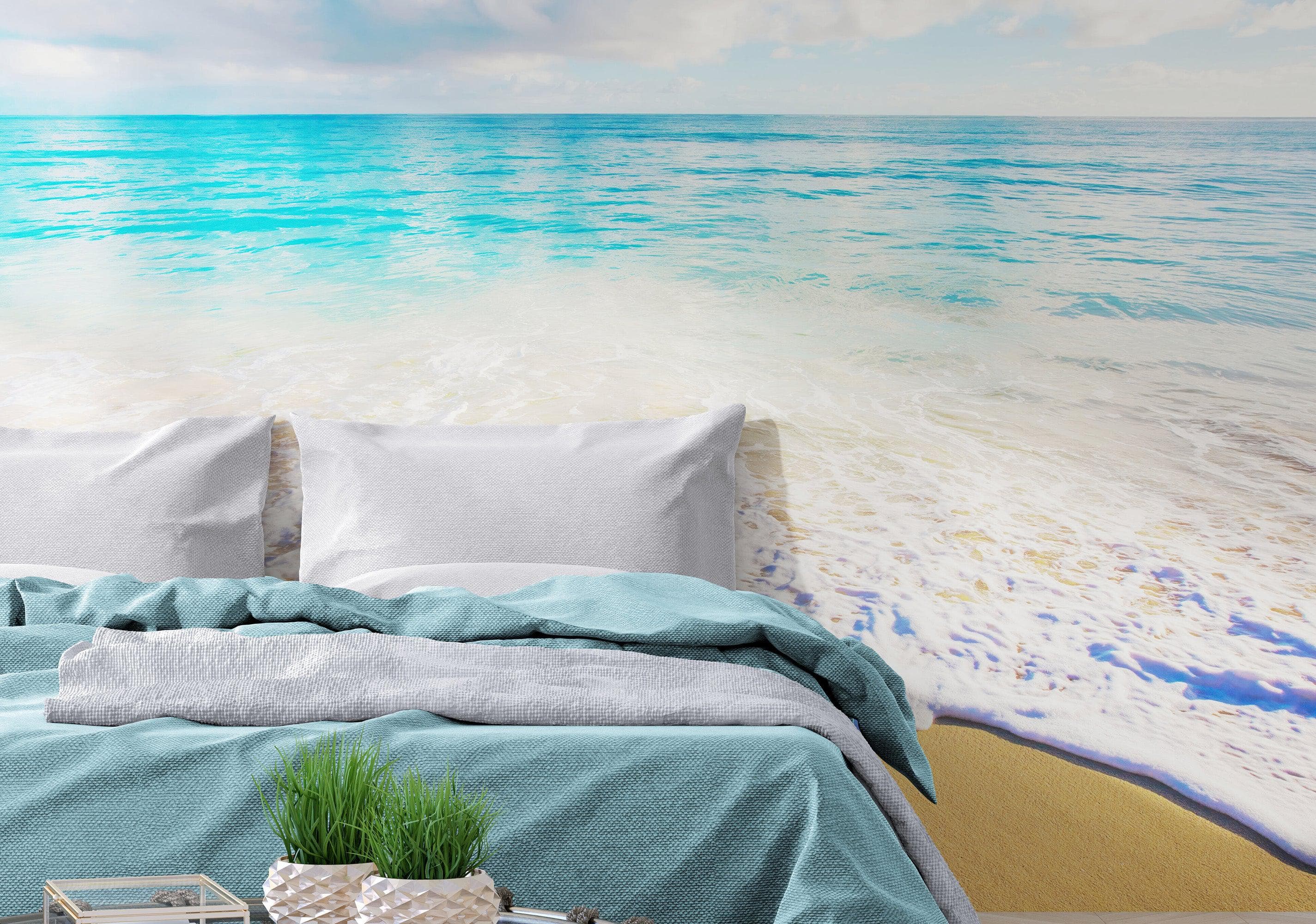 Ocean Beach Shore Wallpaper Mural. Tropical Theme Wall Decor. #6770