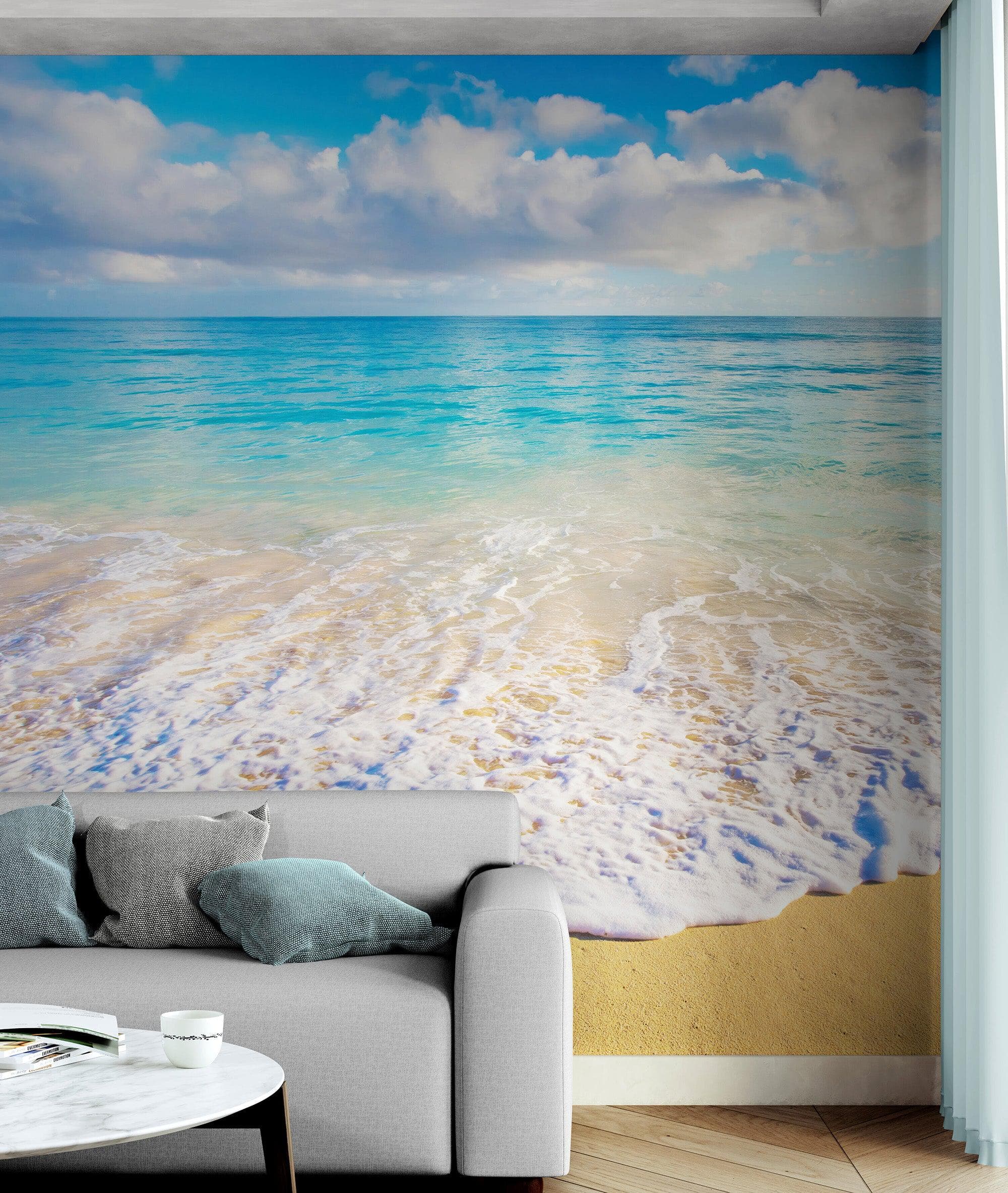 Ocean Beach Shore Wallpaper Mural. Tropical Theme Wall Decor. #6770