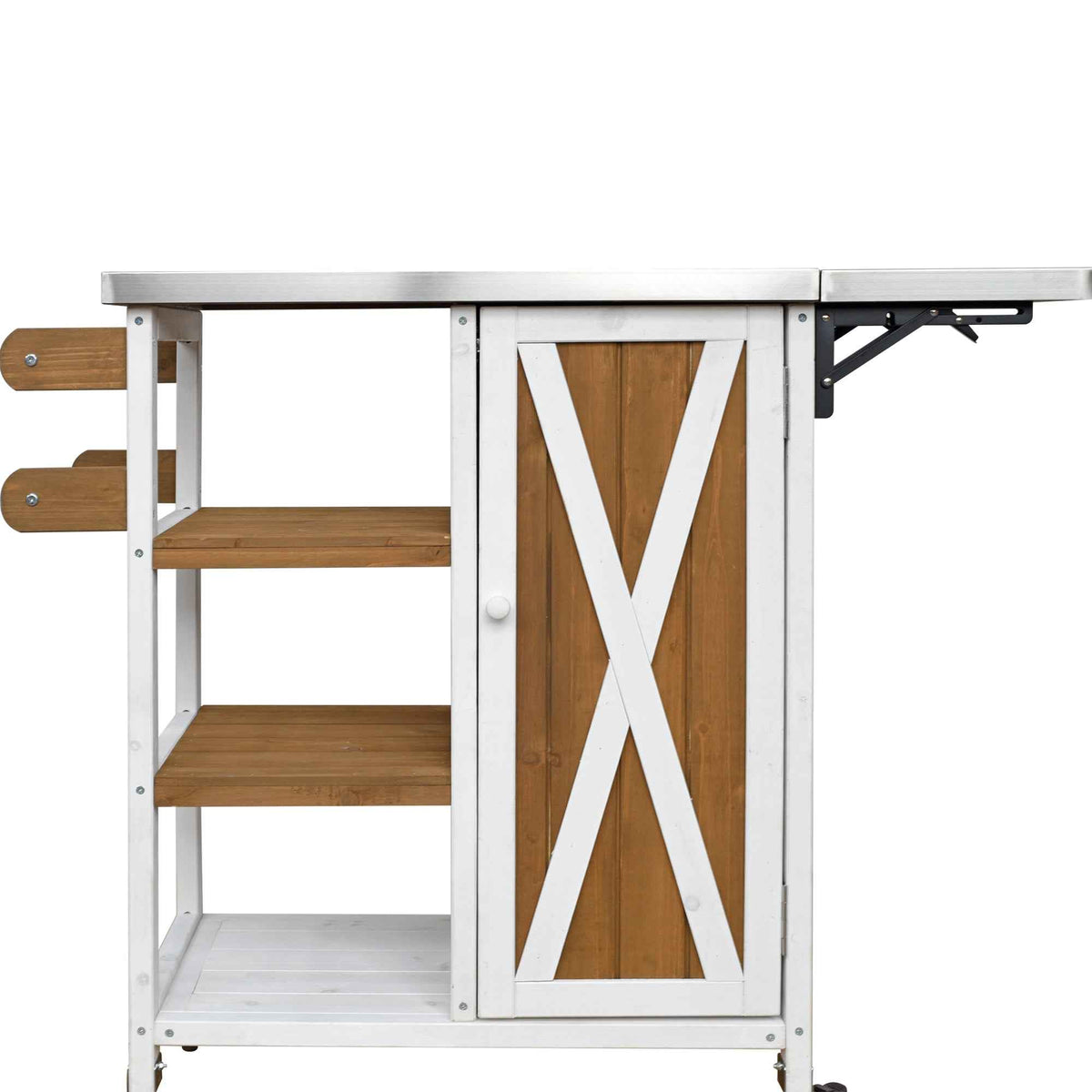 Foldable Outdoor Kitchen Island with Stainless Steel Top - Natural Wood
