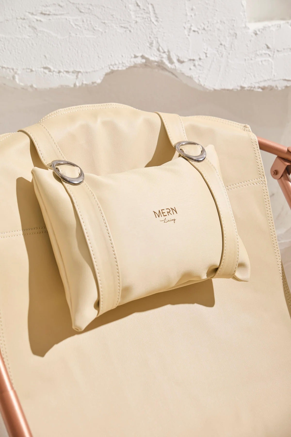 Faux Leather Folding Chair Metal Frame Beige