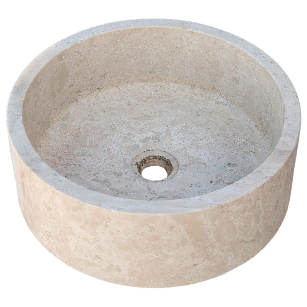 Natural Stone Beige Travertine Vessel Sink Honed  (D)16" (H)6"