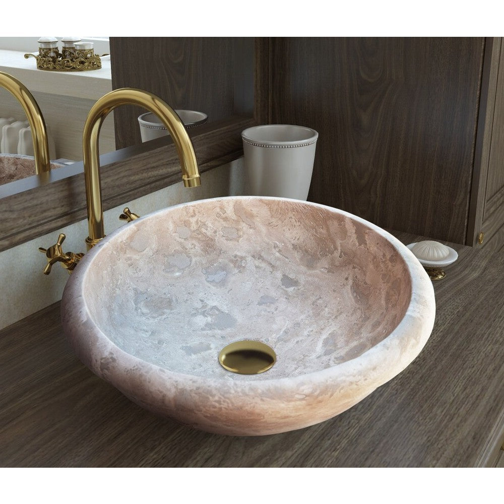 Beige Travertine Natural Stone Drop-in Sink Honed and Filled (D)16" (H)6"