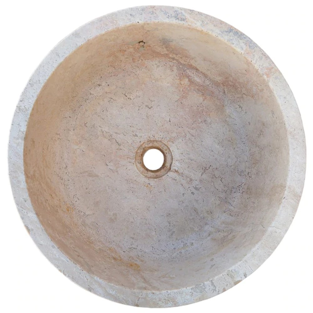 Natural Stone Beige Travertine Self-Rimming Drop-in Vessel Sink Polished (D)16