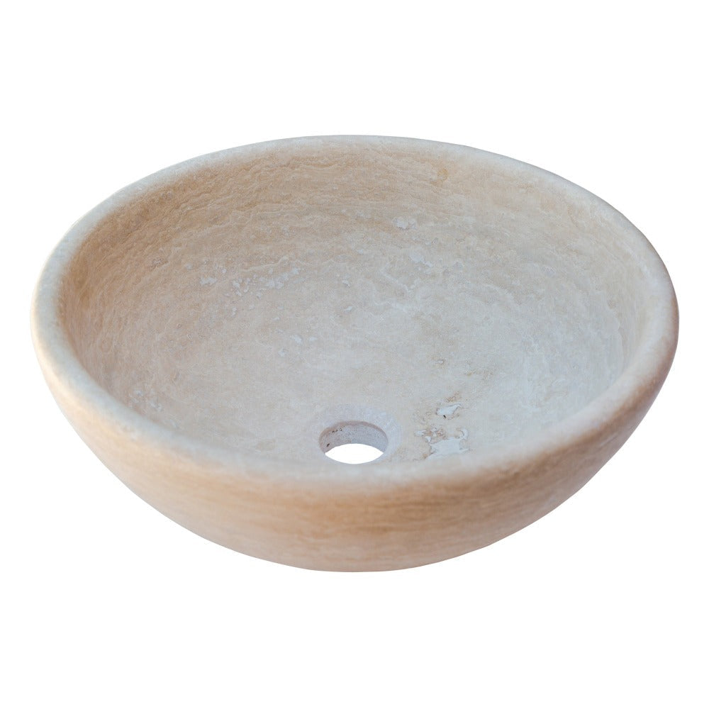 Beige Travertine Natural Stone Vessel Sink Honed and Filled  (D)16