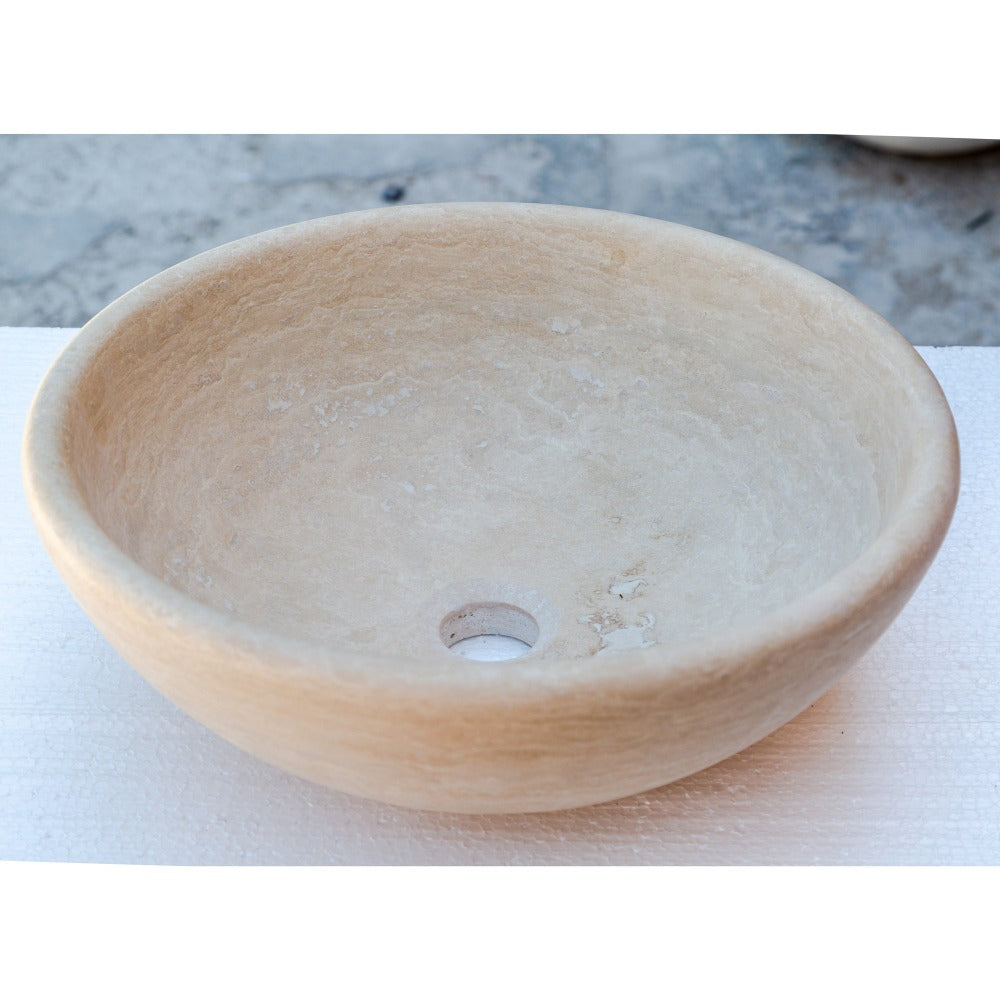Beige Travertine Natural Stone Vessel Sink Honed and Filled  (D)16