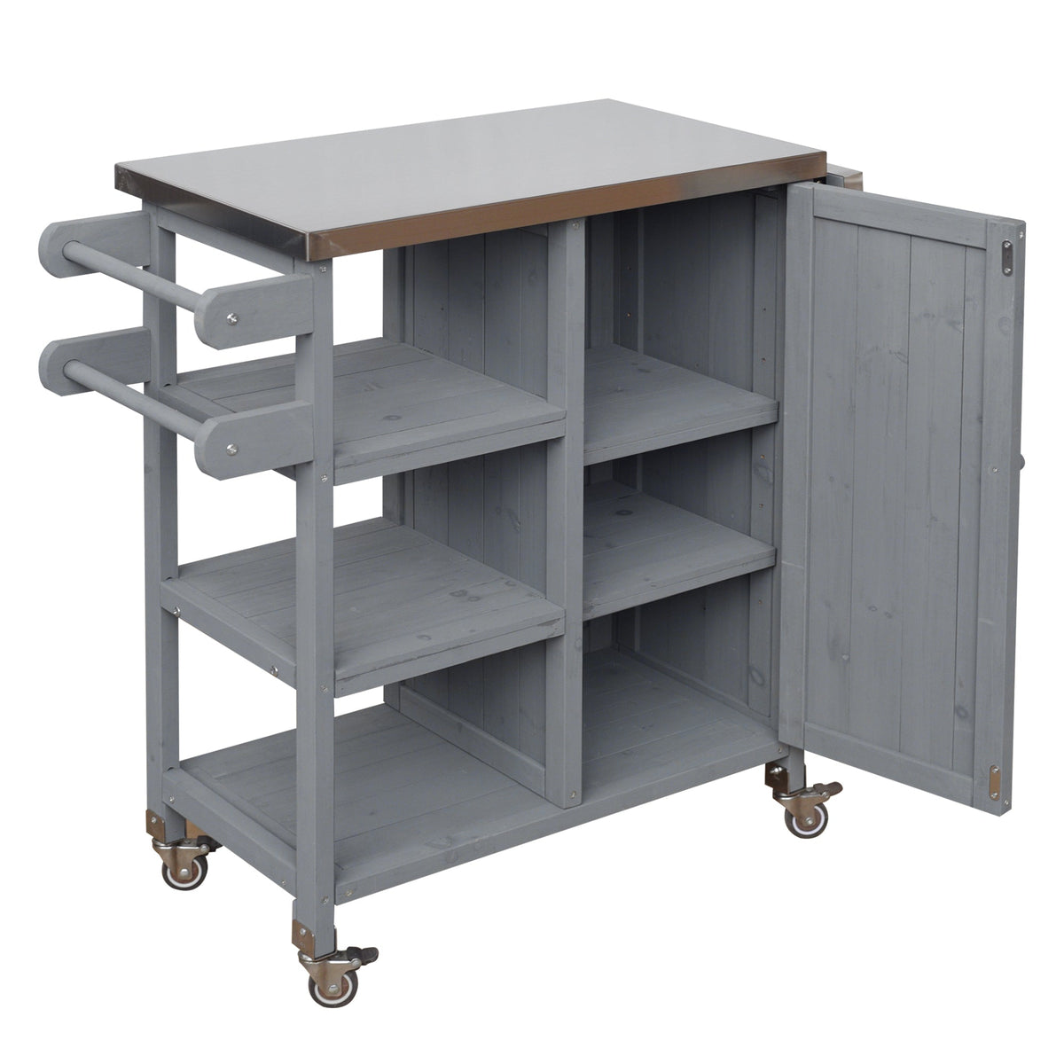 Foldable Outdoor Kitchen Island Cart with Storage - Stainless Steel & Wood