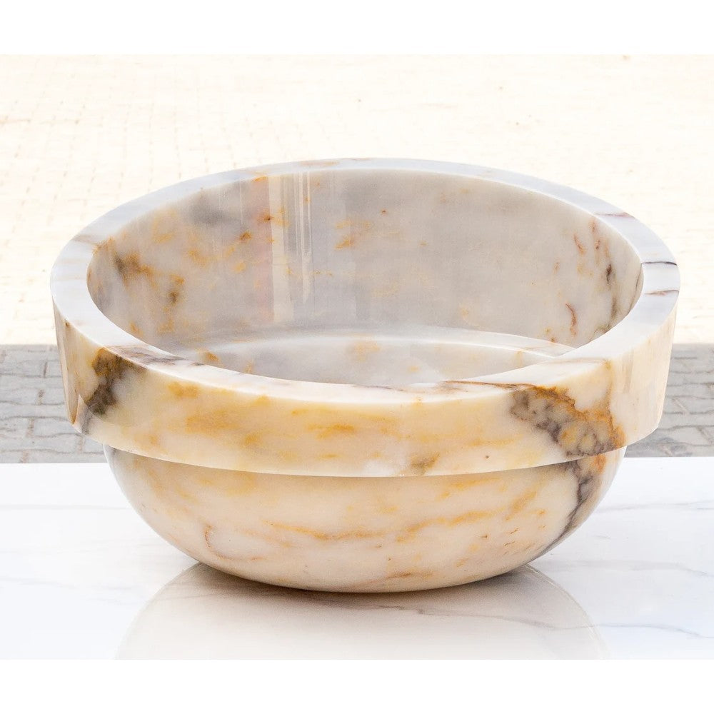 Bianco Giallo Marble Special Design Vessel Sink Bowl Polished  (D)16